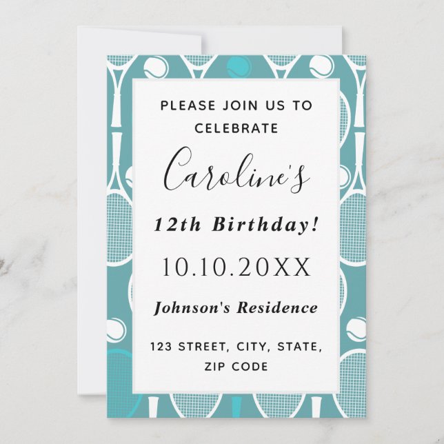 Invitation Raquettes et balles de tennis élégantes Joli thème (Devant)