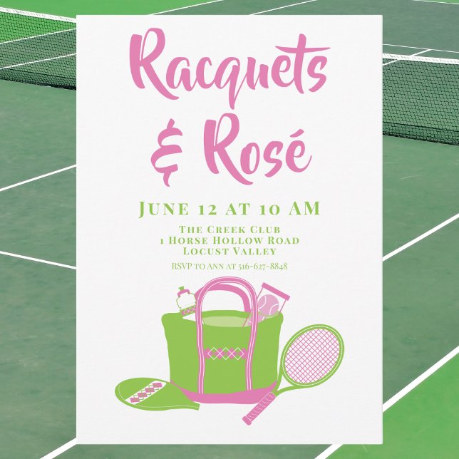 Invitation Raquettes & Rosé Tennis Party Preppy Ladies Day (Créateur téléchargé)