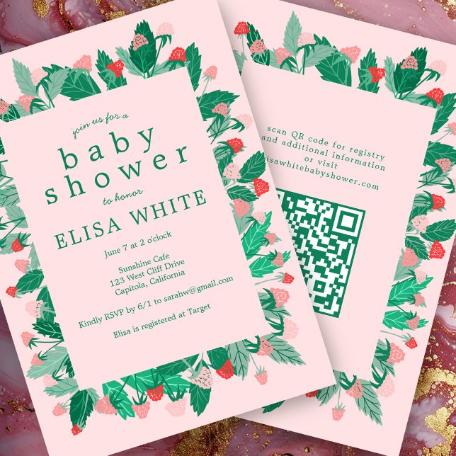 Invitation Raspberry Patch Cute CUSTOM QR Code BABY SHOWER (Raspberry Patch Cute CUSTOM QR Code BABY SHOWER Invitation
Pink Green)