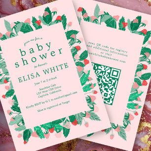 Invitation Raspberry Patch Cute CUSTOM QR Code BABY SHOWER