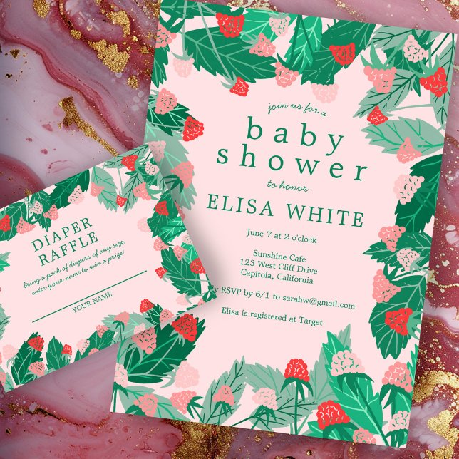 Invitation Raspberry Patch mignon BABY SHOWER coloré (Raspberry Patch Cute Colorful CUSTOM BABY SHOWER Invitation
Pink Green)