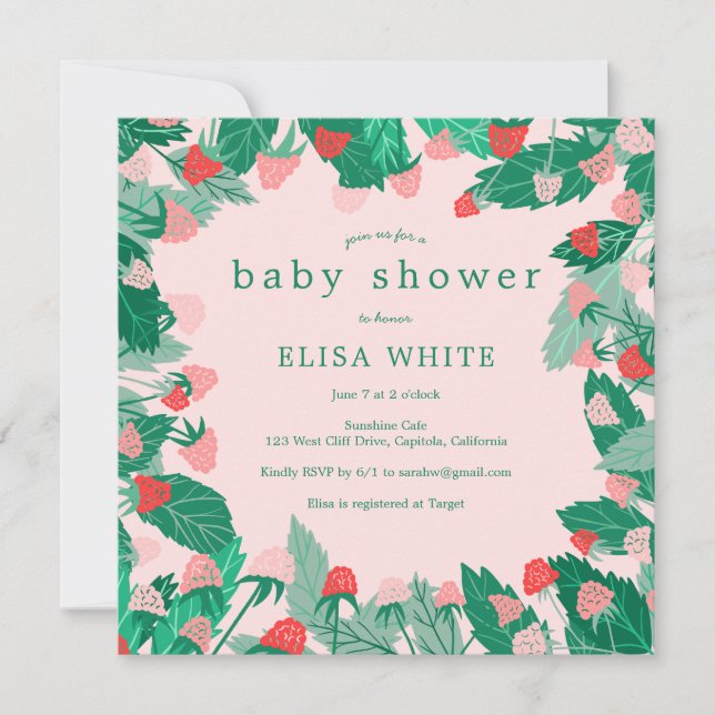 Invitation Raspberry Patch mignon BABY SHOWER coloré (Devant)