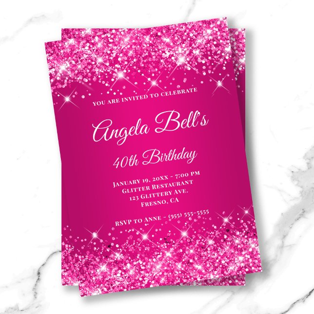 Invitation Raspberry Pink Ombre Fancy Monogram scintillant ro (Glittery Hot Pink Raspberry Ombre Fancy Monogram Invitation)