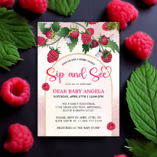 Invitation Raspberry Sweet Watercolor Baby shower Sip & See