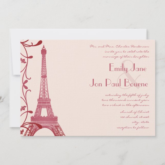 Invitation Raspberry Tour Eiffel Mariage rose Invite (Devant)