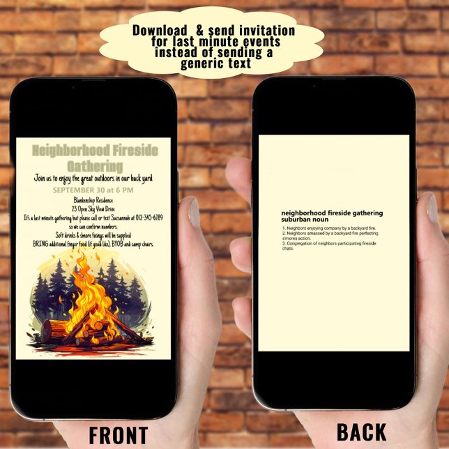 Invitation Rassemblement au coin du feu de quartier - Télécha (When you need to send the invitation quickly, download it. Print it to mail when you have the time.)