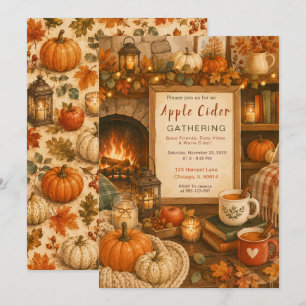 Invitation Rassemblement cosy au coin du feu en automne
