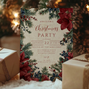 Invitation Rassemblement de Noël Floral d'hiver rustique