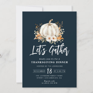 Invitation Rassemblons le dîner de Thanksgiving bleu marine