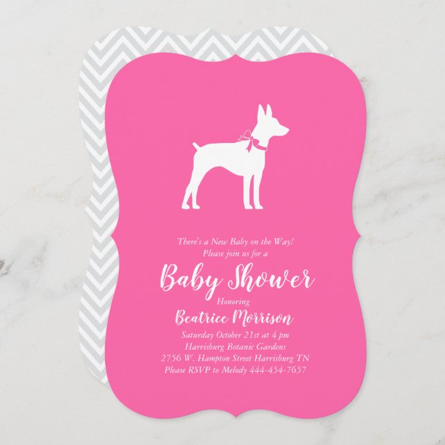 Invitation Rat Terrier Dog Baby shower Rose Girl (Devant / Derrière)