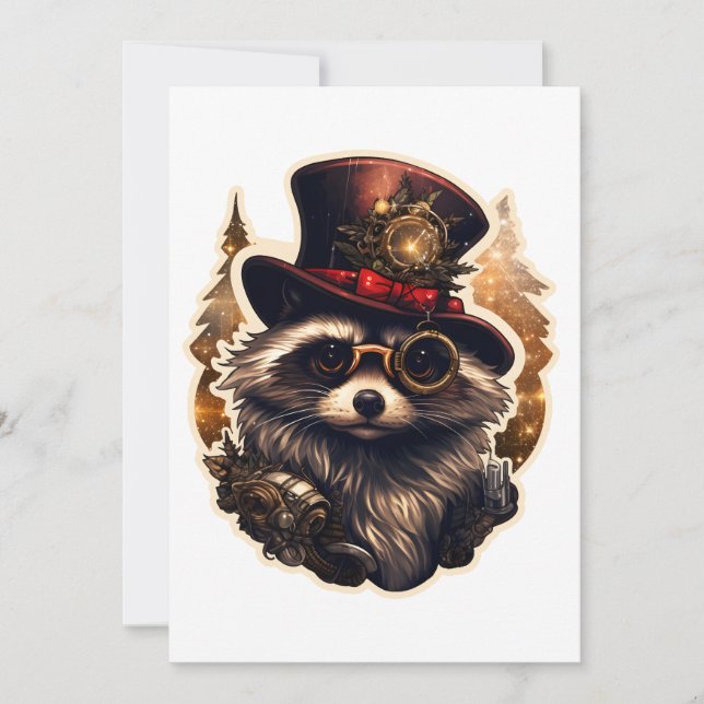 Invitation Raton laveur de Noël Steampunk (Devant)