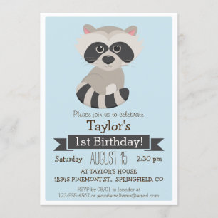 Invitation Raton laveur, fête d'anniversaire pour enfants thè