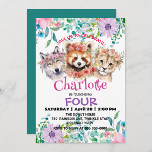 Invitation Raton laveur loup jungle Animaux Anniversaire Flor