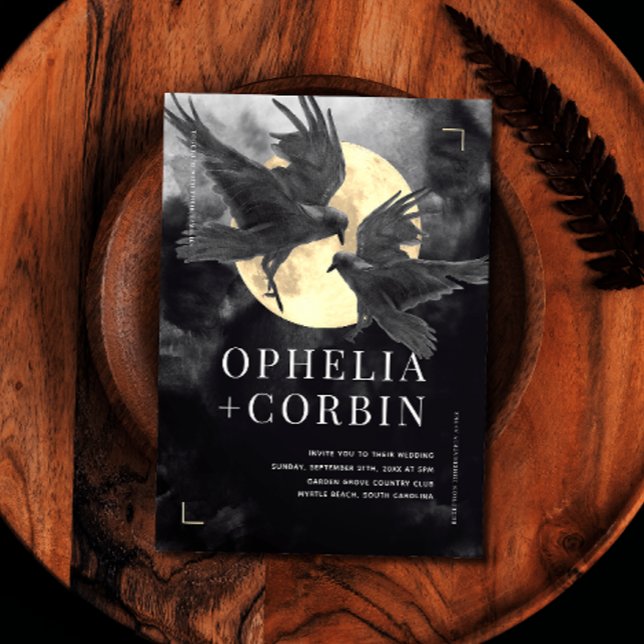 Invitation Raven & Golden Moon Mariage gothique (Créateur téléchargé)