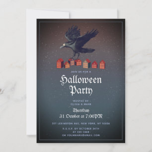 Invitation Raven Maisons Lune Halloween Nuit