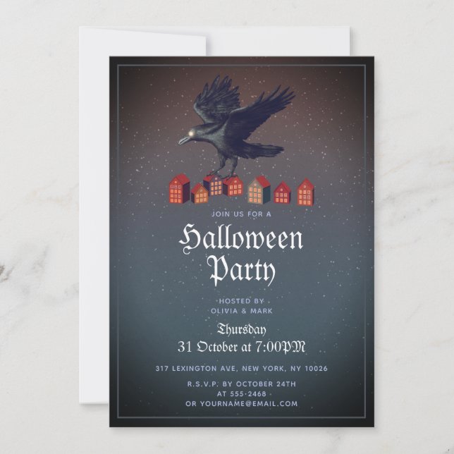 Invitation Raven Maisons Lune Halloween Nuit (Devant)