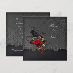 Invitation Raven Roses rouges noires grises Damassé