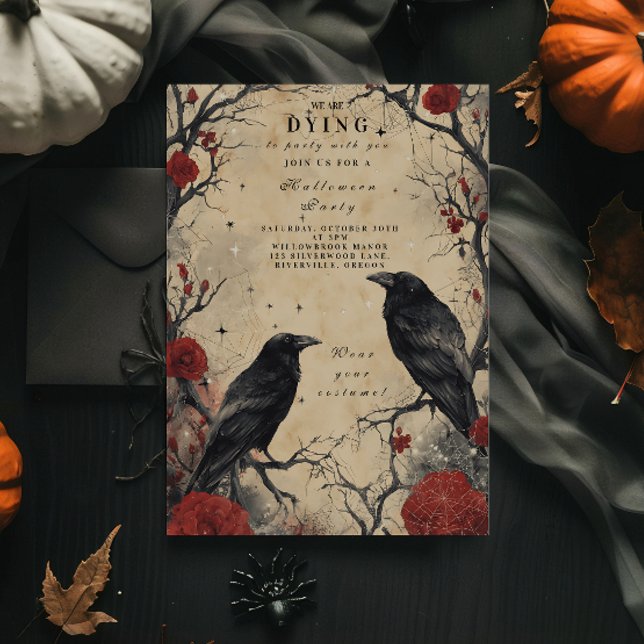 Invitation Raven vintage et fête d'Halloween Rose (Créateur téléchargé)