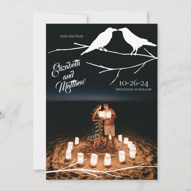 Invitation Ravens Mariage gothique Enregistrer la date (Devant)