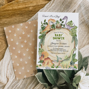 Invitation RAWR ! Aquarelle Dinosaures Baby shower Garçon