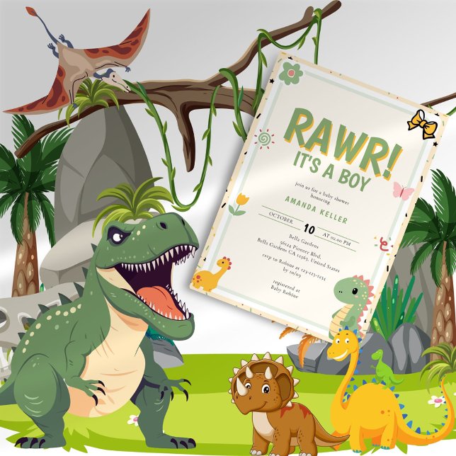 Invitation RAWR ! C'est un garçon - Baby shower Dinosaure mig (Créateur téléchargé)