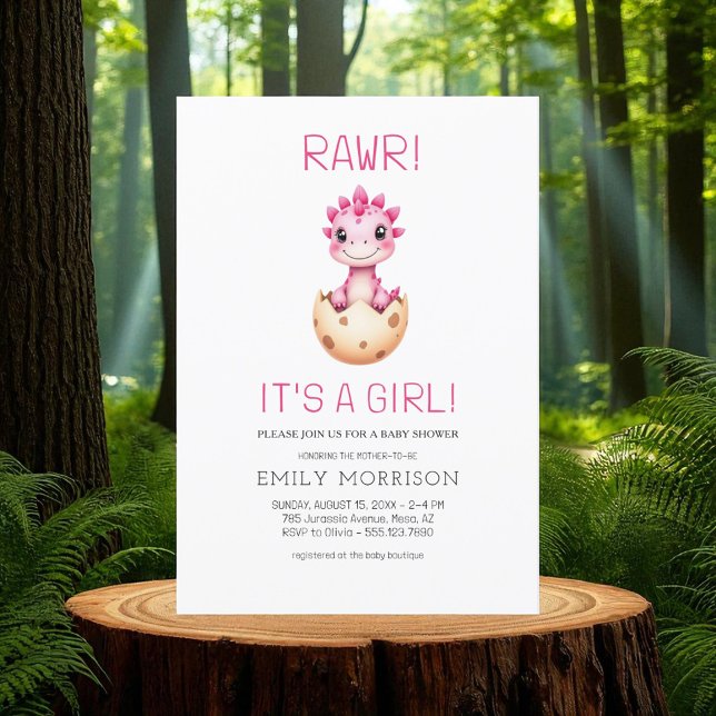 Invitation Rawr It's a Girl Cute Dinosaur Baby Shower (Créateur téléchargé)