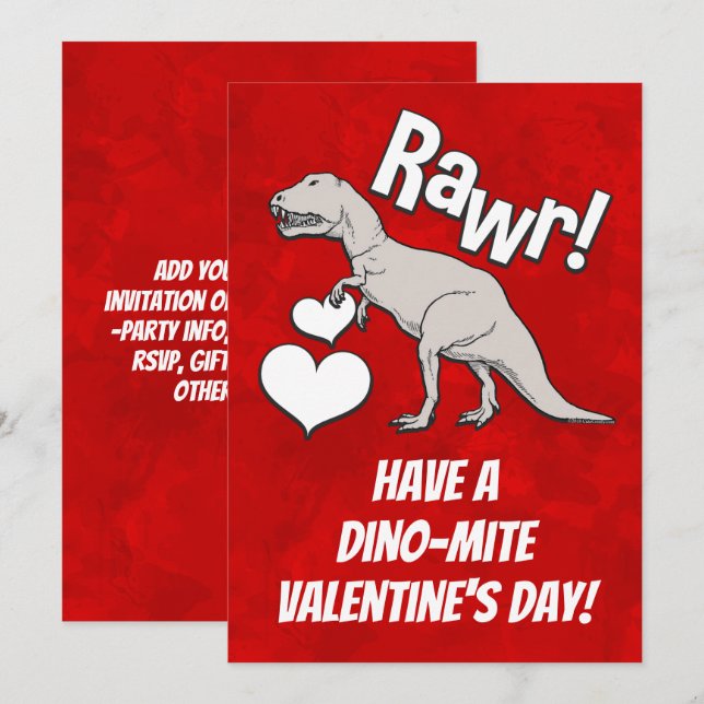 Invitation Rawr Tyrannosaurus T Rex Valentine's Day Garçons (Devant / Derrière)