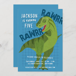 Invitation RAWRR Dinosaur T-REX Enfants garçons Blue Annivers