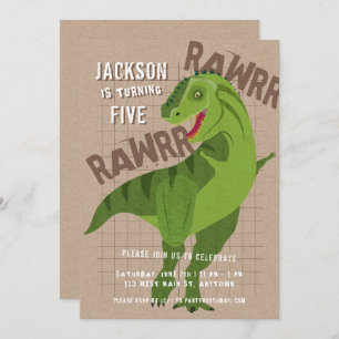 Invitation RAWRR Dinosaur T-REX Enfants Neutre fête d'anniver