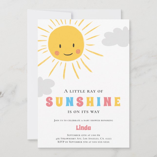 Invitation Ray of Sunshine Baby shower neutre (Devant)