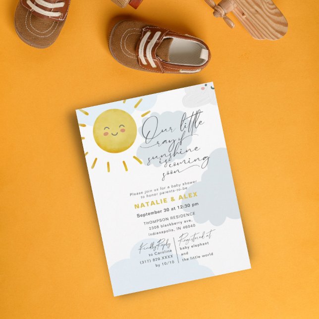Invitation Ray of Sunshine Nuages Boy Baby shower bleu (Créateur téléchargé)