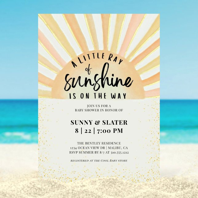 Invitation Ray Of Sunshine Retro Baby shower De Plage D'Été (Créateur téléchargé)