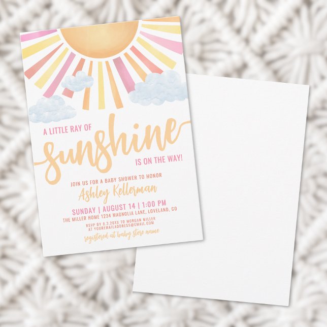 Invitation Ray Of Sunshine Rose Girl Baby shower (Ray Of Sunshine Pink Girl Baby Shower Invitation)