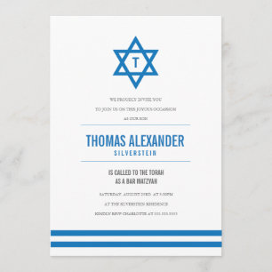 Invitation rayé bleu de Mitzvah de barre