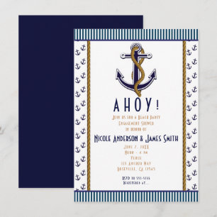 Invitation rayée bleu et blanc d'ancre nautique