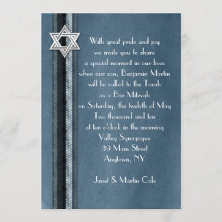 Invitation rayée bleue de Mitzvah de barre