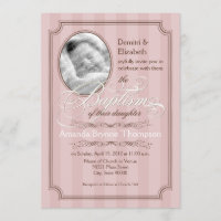 Invitation rayée de baptême (pâlissez - le rose)