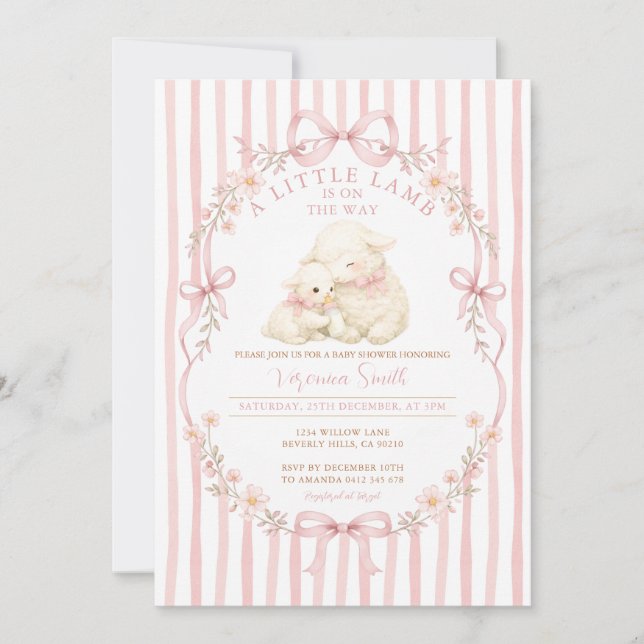Invitation rayée pour Baby Shower avec un petit ag (Devant)