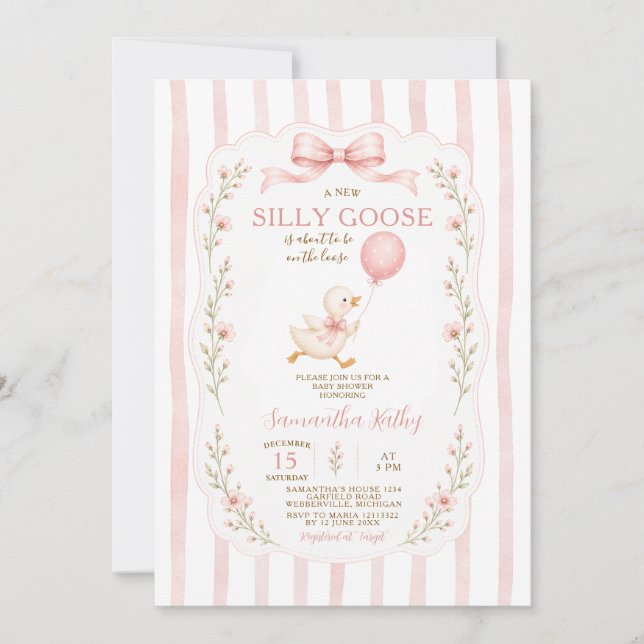 Invitation rayée pour la baby shower de Petit Oie  (Devant)