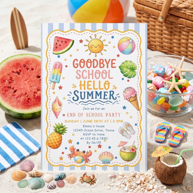 Invitation rayée pour la fête de fin d'année scola (Créateur téléchargé)