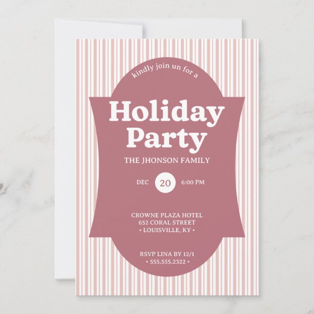Invitation rayée pour la fête de Noël rétro rouge (Devant)
