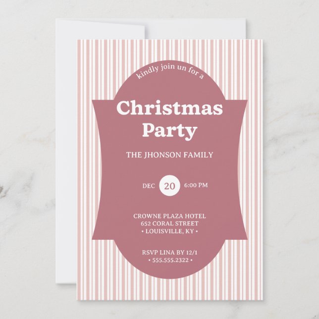 Invitation rayée pour la fête de Noël Rouge Rétro (Devant)