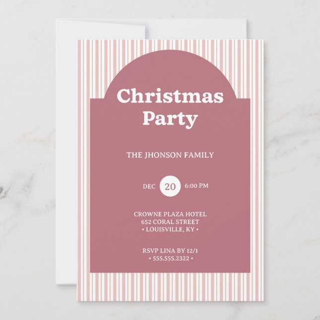 Invitation rayée pour la fête de Noël Rouge Rétro (Devant)