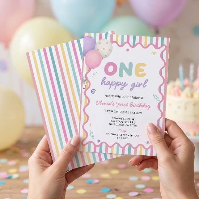 Invitation rayée pour le 1er anniversaire d'une fi (Créateur téléchargé)