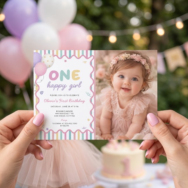 Invitation rayée pour le 1er anniversaire d'une fi (Créateur téléchargé)
