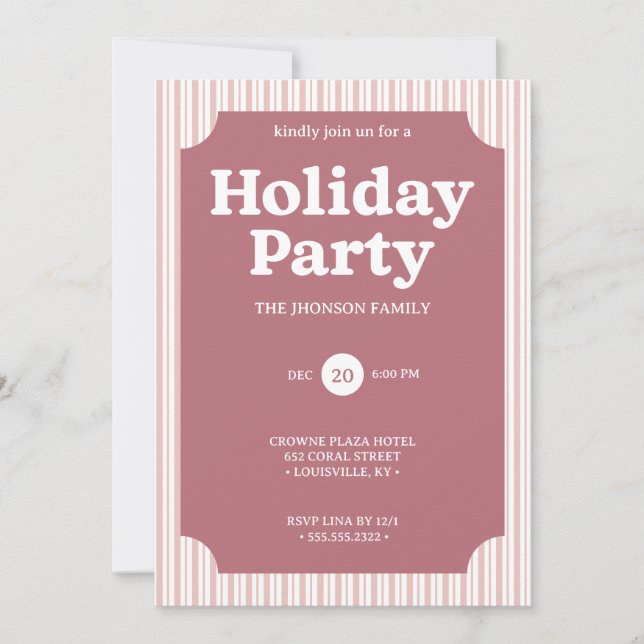 Invitation rayée pour une fête de Noël rétro rouge (Devant)