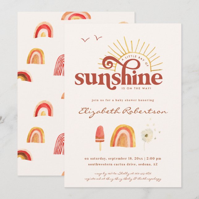 Invitation Rayon de Soleil | Baby Shower Bohème  (Devant / Derrière)