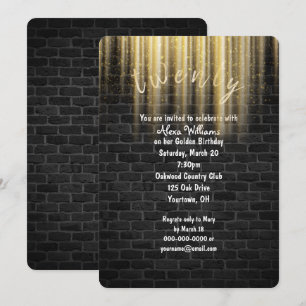 Invitation Rayons de soleil pour anniversaire doré sur brique