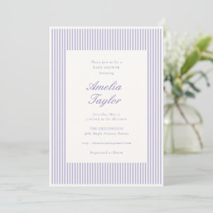 Invitation Rayure élégante lavande violet Baby Shower Classiq