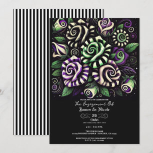 Invitation Rayure florale verte violette pour engagement Hall